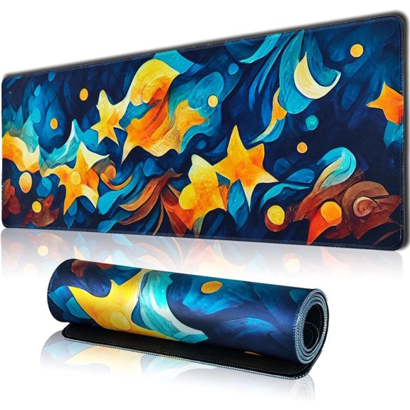 EFFFERTWQL-Starry Night Large Gaming Mouse Pad for Desk, Desk Mat with Seamed Edges, Waterproof Desk Pad, Non-Slip Rubber Base, 31.5x11.8 Inch Keyboard Pad Computer Mat, Big XL Mousepad