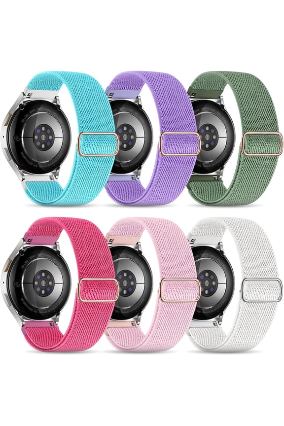 -Stretchy Bands Compatible with Samsung Galaxy Watch 7 6 4 5 Band 40mm 44mm/Watch 6 4 Classic 47mm 43mm 42mm 46mm/5 Pro/FE/Active 2, 6 Pack 20mm Nylon Sport Strap for Galaxy Watch 7 Band Wo