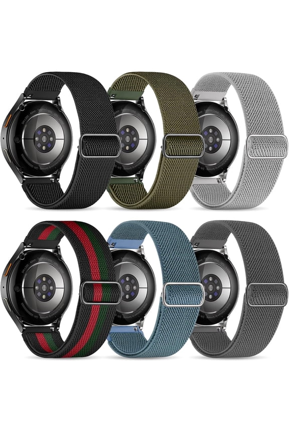 -Stretchy Bands Compatible with Samsung Galaxy Watch 7 6 4 5 Band 40mm 44mm/Watch 6 4 Classic 47mm 43mm 42mm 46mm/5 Pro/FE/Active 2, 6 Pack 20mm Nylon Sport Strap for Galaxy Watch 7 Band Wo