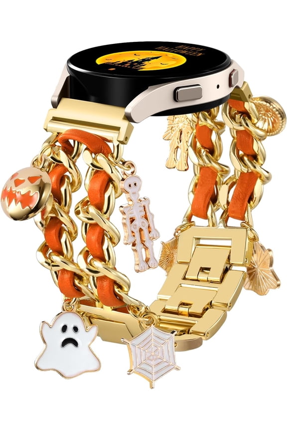 -Stylish Metal Band Compatible with Samsung Galaxy Watch 7 Band/FE 6 5 4 40mm 44mm,Galaxy Active 2, 20mm Watch Strap Pretty Chain with Cute Decorative Charms Accessories for Samsung Watch B