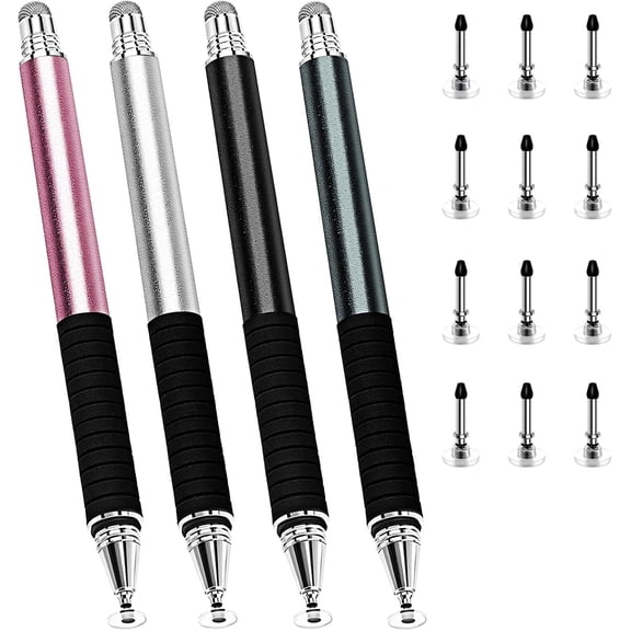 EFFFERTWQL-Stylus Pen for touch screen (4 Pack) with 12pcs replacement disc tips for iPhone/iPad/Android/Tablet