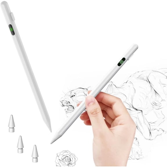 EFFFERTWQL-Stylus Pen for iPad with Digital Power Display, Fast Charge, Tilt Sensitive& Palm Rejection, Compatible with iPad A16/10/9/8/7/6, Pro M4/13/12.9"/11", Air M3/M2/5/4/3, Mini 7/6/5
