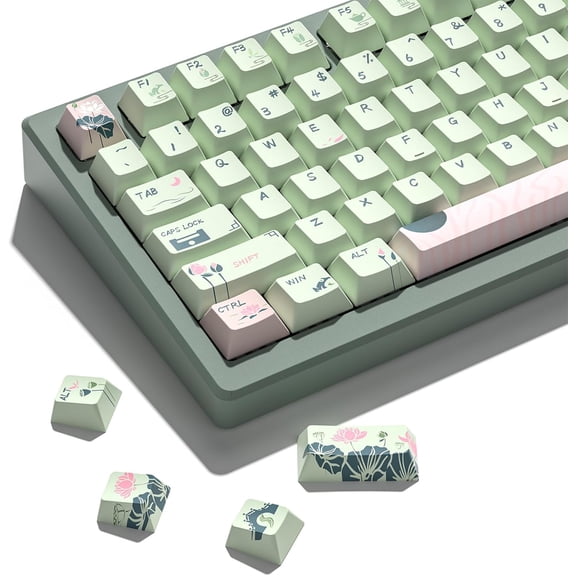 EFFFERTWQL-Summer Lotus PBT Keycaps, 135 Keys Key caps, Cherry Profile, Dye Sublimation, Custom Keyboard Keycaps for Mechanical Keyboard, Compatible with ANSI, 60%, 65%, 75%, TKL, Full-Sized Layout