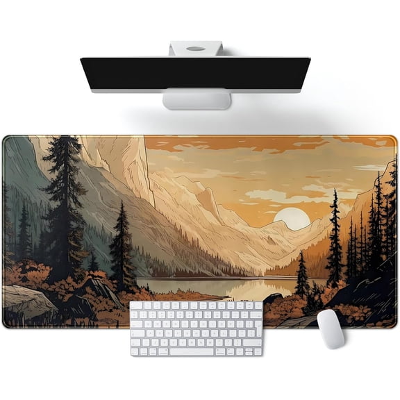 EFFFERTWQL-Sunset Mountains Desk Mat Aesthetic Large Mouse Pad XXL Extended Gaming Mousepad Nature Landscape Big Mouse Mat Computer Laptop Desktop Pad Keyboard Mat Desk Decor 31.5x15.7 in