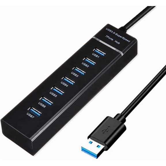 EFFFERTWQL-SuperSpeed USB 3.0 Hub 7-Port, Multiple Port USB Hub with Indictor Light, High Speed Data Transfer & Sync, Compatible with Mouse, Keyboard, Printer, Windows, MacOS, Linux