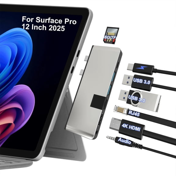 EFFFERTWQL-Surface Pro 12 inch Docking Station, Surface Pro 12" USB Hub with 4K HDMI, Thunderbolt 4(8K Video+40Gbps+100W PD), 100M Ethernet, 2*USB 3.0, 3.5mm, SD/TF Card Slot for Surface Pro 12" (202