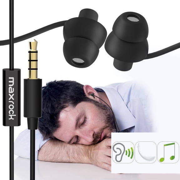 EFFFERTWQL-(TM Unique Total Soft Silicon Sleeping Headphones Earplugs Earbuds with Mic for Cellphones,Tablets and 3.5 mm Jack Plug (Black)