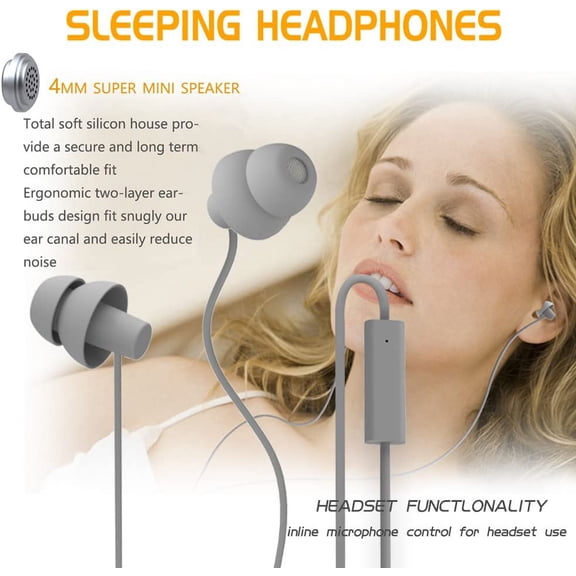 EFFFERTWQL-(TM Unique Total Soft Silicon Sleeping Headphones Earplugs Earbuds with Mic for Cellphones,Tablets and 3.5 mm Jack Plug (Grey)