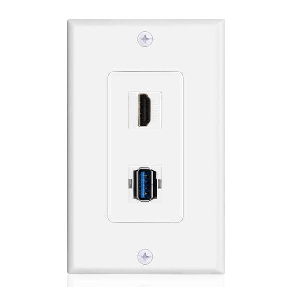 EFFFERTWQL-TNP USB HDMI Outlet Wall Plate - USB 3.0 Charger & HDMI Port Receptacle for High Speed Charging & 4K 60Hz ARC/eARC Ethernet Face Plate Plug Insert Jack Panel Cable Coupler Mount Socket (Wh
