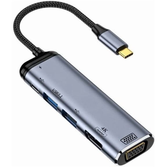 EFFFERTWQL-Type C USB3.1 USB-C to HDMI VGA Dual USB 3.0 HUB Converter HDTV Multiport Adapter 4K 60hz 1080p with Female PD 100W Power Port