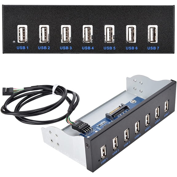 EFFFERTWQL-USB 2.0 HUB 5.25 Inch Internal Front Metal Panel 5.25 Inch 7 Port USB Hub Drive Panel 9PIN to 6 Port USB2.0 Panel Fit for 5.25 Inch Computer Case Scanner Typewriter