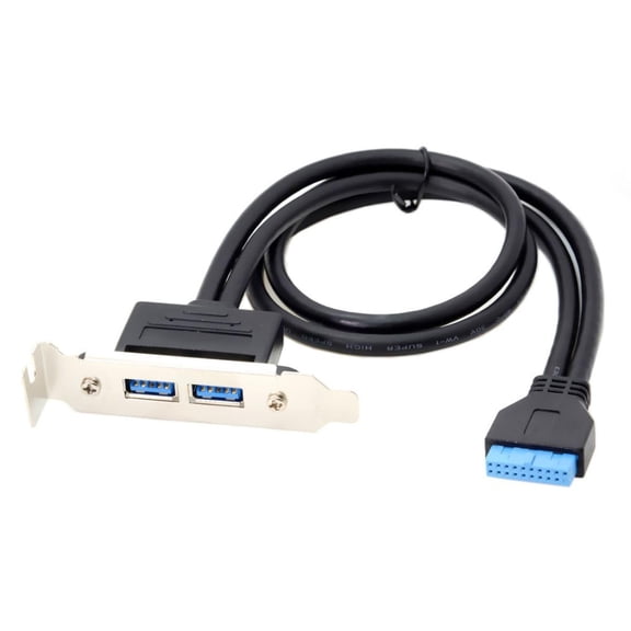 EFFFERTWQL-USB 3.0 Front Panel Header 19/20Pin 1 Male to 2 USB 3.0 Female Chassis Back Panel Port Extension Cable 50cm with 80mm PCI-E Slot Bracket