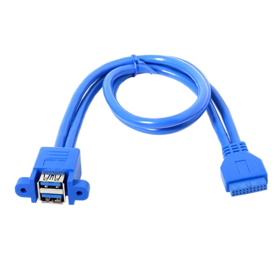 EFFFERTWQL-USB 3.0 Front Panel Header 19/20Pin 1 Male to 2 USB 3.0 Female Panel Port Extension Cable 0.5M with Panel Mount Holes