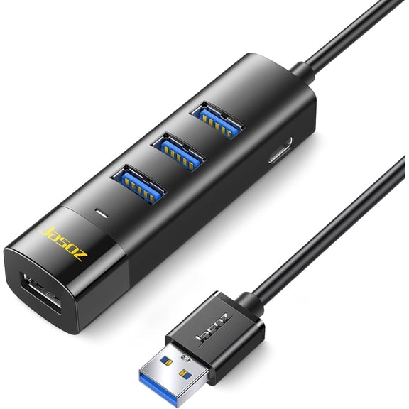 EFFFERTWQL-USB 3.0 Hub 4 Ports, 4-in-1 USB Splitter with 3ft Long Cable and USB-C Power Delivery Charging Port, 5Gbps High Speed Mini Data Hub for Laptop, PC, Desktop, Windows, Linux, Mac(USB-A/3Ft)