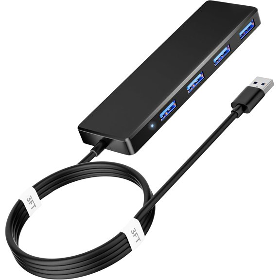 EFFFERTWQL-USB 3.0 Hub, 4 Ports USB A Splitter Ultra Slim Mini USB Expander, Multiple USB Hub for Laptop, PC, Xbox, Flash Drive, HDD, Console, Printer, Camera, Keyborad, Mouse and More(3ft)