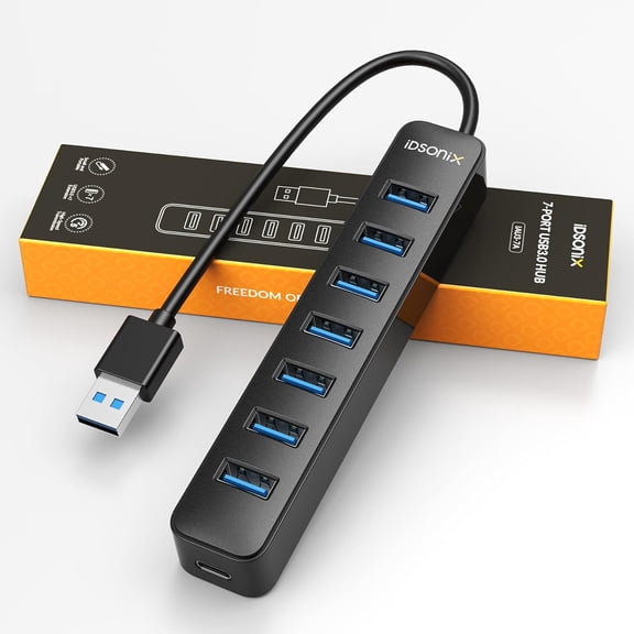 EFFFERTWQL-USB 3.0 Hub, 7 Port USB Expander Hub 5Gbps, USB Splitter Multiport Adapter Extension Cable for Laptop, PC, iMac, Surface Pro, XPS, USB Flash Drives, Mobile HDD, Printer, Camera, and More