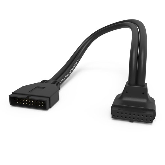 EFFFERTWQL-- USB 3.2 Gen 2 (USB 3.1) Internal Adapter 20-Pin Motherboard Header Male to Female 10Gbps for PC USB-A Ports - Inward Type - Black 24cm