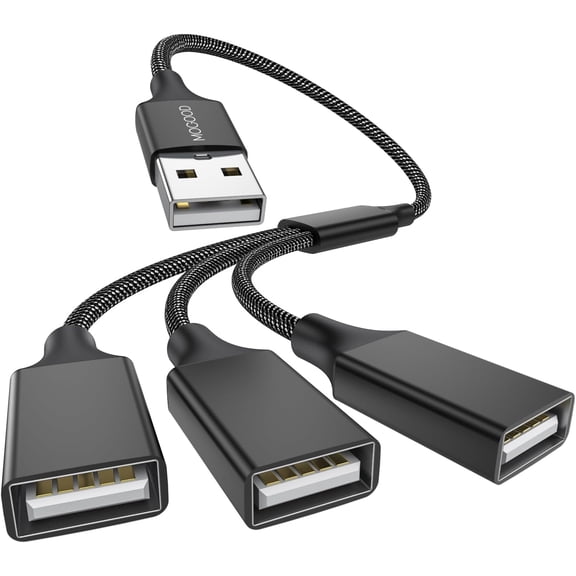 EFFFERTWQL-USB 3-Port Expander, 1 Male to 3 Female Extension Cord, Braided & Durable  Fast Data Transfer & Charging Split for Laptop, Car, Keyboard, Mouse, Flash Drive, LED Strip