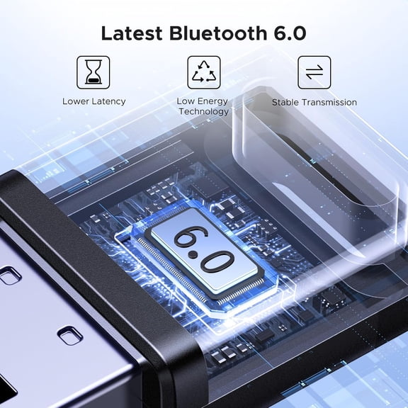EFFFERTWQL-USB Bluetooth Adapter for PC, Bluetooth 6.0 Dongle Receiver EDR & BLE, Plug & Play for Windows 11/10/8.1, for Headphone/Keyboard/Mouse/Speakers/Printer