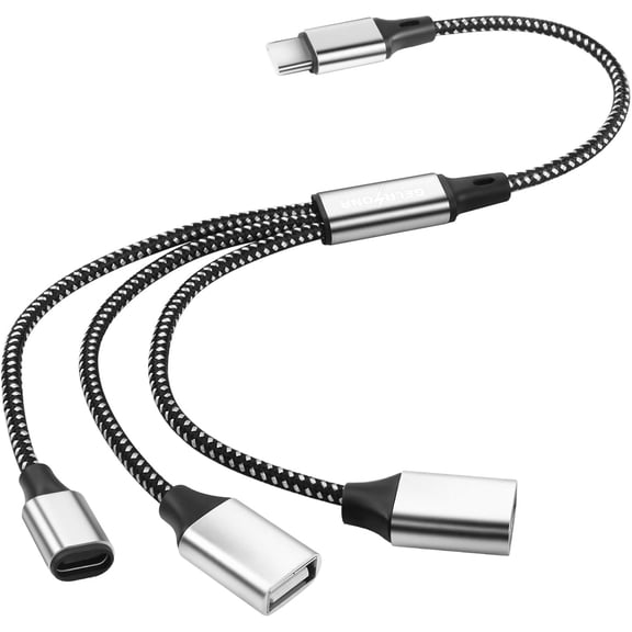 EFFFERTWQL-USB C to 3 USB Female Splitter Cable, USB C OTG Charge Adapter Cable with USB C Female and USB A Female Extender Hub for Printer/USB Keyboard/Flash Drive/Laptop/LED-0.3M (1 to 3)