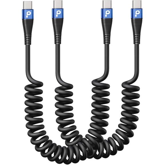 EFFFERTWQL-USB C Cable 100W 3FT Coiled USB C to USB C Charger Cable for Car, 2Pack Short Type C Cable Fast Charging Cable for iPhone 17/16/15/Plus/Pro Max/Samsung Galaxy S23, Compatible All Type C De