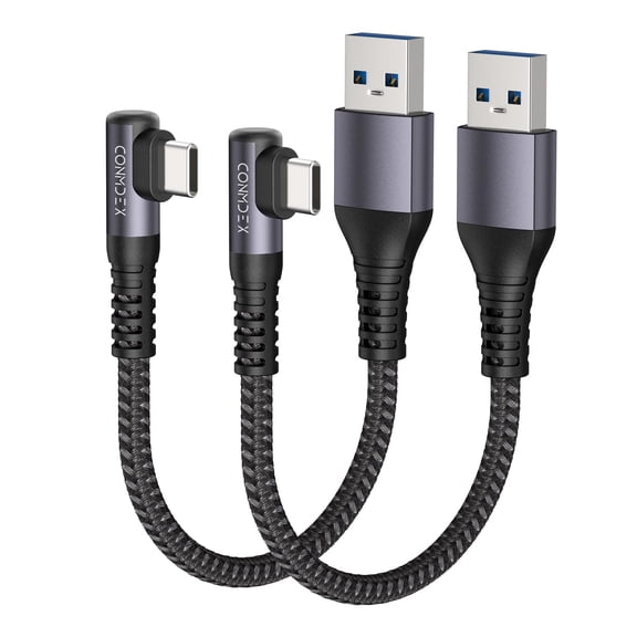 EFFFERTWQL-USB C Cable [2ft, 2-Pack] 10Gbps USB 3.1 Gen 2 USB A to USB C Data Transfer Cord, Right Angle Android Auto CarPlay Type C Charger Cable for iPhone 16 Plus 16 Pro Max Samsung Galaxy S23 S22