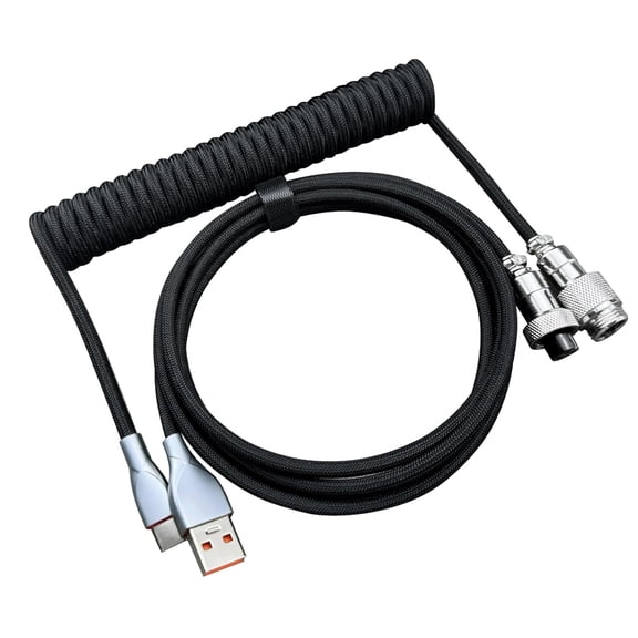EFFFERTWQL-USB C Coiled Keyboard Cable - Gaming Keyboard Coil Cord,Custom Type Braided Mechanical Cable with Detachable Metal Aviator Wire, 1.5M USB-C to USB-A, Computer Decoration Wire Black