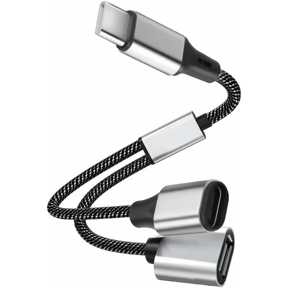 EFFFERTWQL-USB C to Dual USB Female Splitter Cable, USB C OTG Charge Adapter Cable with USB C Female and USB A Female Extender Hub for Printer/USB Keyboard/Flash Drive/Laptop/LED-0.3M (1 to 2)