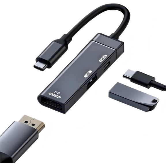 EFFFERTWQL-USB C Hub,3 in 1 USB C to Displayport 4K@120hz/USB 3.0 10Gbps/USB C PD 60W Charging Multi-Port Adapter