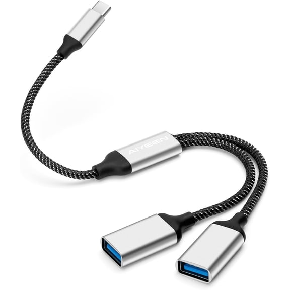 EFFFERTWQL-USB C Male to 2 USB Female Splitter Cable Adapter, Dual USB-A Port Hub for Data Transfer/Charging, Extra Extender Data Split Power Cord Extension for Car/Laptop/Mac/PC (Silver)