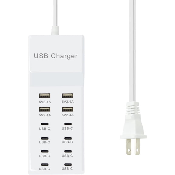 EFFFERTWQL-USB C Power Strip, 100W USB Charging Station 4 USB-A Ports and 8 USB-C Ports Multiple USB Charging Block with Auto-Detect Technology Compatible with Smart iPhone Tablet Laptop Multiple Dev