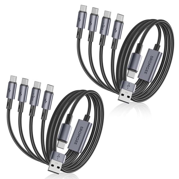 EFFFERTWQL-USB C Splitter 4 in 2 Multi Charging Cable [2Pack 5ft], USB A/C to USB C QC 3.0 Fast Charging, Multi Charger Cable with 4 Type C Ports for iPhone 17/16/15 Series, iPad Air/Pro, Samsung Gal