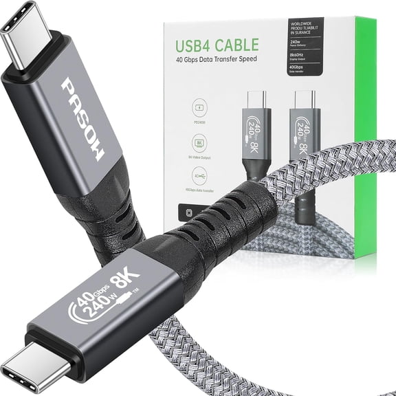 EFFFERTWQL-USB C Thunderbolt 4 Cable 240W - Fast Charging 40Gbps Data Transfer 8K HD Display Braided USB4 Cable for iPhone 16 Thunderbolt 4/3 Monitor, Hub, Docking Stations (3 feet)