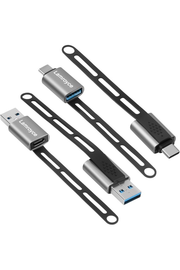 -USB-C to USB Adapter 4 Pack, Portable 2*USB A 3.0 Male to USB C Female & 2*USB C 3.1 Male to USB A Female OTG Converter Connector, with Lanyard Keychain, Supports fast charging & 5Gbps Dat