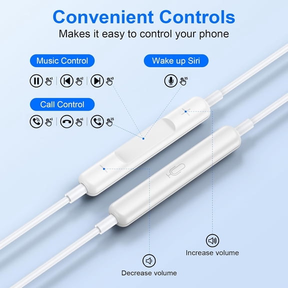EFFFERTWQL-USB C Wired Earbuds Ear Buds for iPhone 17 16 Pro Max 16e 16 Plus 16Pro 15 Pro Max 15 Plus 15Pro 15 USBC in-Ear Headphones Wired Type C iPhone 16 Earbud Earphones Headsets with Microphone