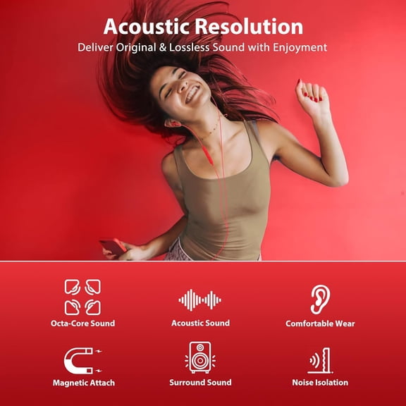 EFFFERTWQL-USB C Wired Earbuds for iPhone 17 Pro Max 16e Headphone with USB C Plug in Ear Magnetic Stereo Corded Type C Ear Budsfor iPhone 16 15 for Samsung S26 S25 S24 for iPad Red Teen Women Men