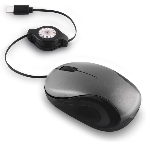 EFFFERTWQL-USB C Wired Mini Mouse,Small Travel Mice Corded with Retractable Cable-Gray