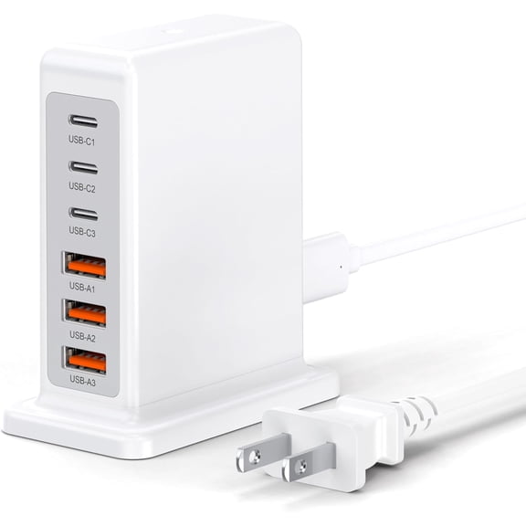 EFFFERTWQL-USB Charger 100W, Charging Station for Multiple Devices, Fast Charging Blocks with Type C Ports, USB Charging Hub Tower Organizer Multiport for iPhone 17/16/15/14, Ipad, Kindle, Travel Acc