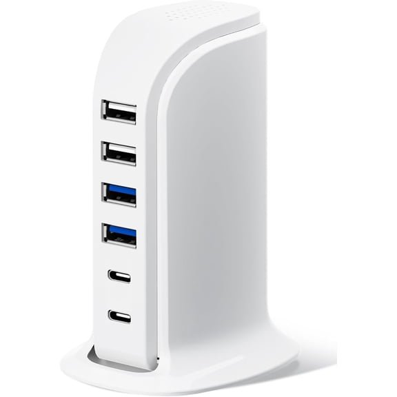 EFFFERTWQL-USB Charger, Charging Station for Multiple Devices 45W, Fast Charging Blocks with Dual Type C Ports, 4 USB Charging Hub Organizer Multiport for iPhone, Ipad, Smartphones, Travel Accessorie