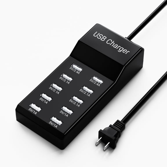 EFFFERTWQL-USB Charging Station 50w10A 10-Port Charger, Multiport Charger Hub, Compatible with iPhone, Galaxy, iPad Tablet, and Other DevicesBlack