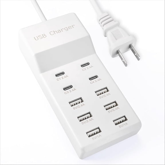 EFFFERTWQL-USB Charging Station with 6 USB-A and 4 USB-C Ports, 50W 10A USB Charger Block for Smart Phone, Tablet, Laptop, Multiple Devices - USB Power Strip with Auto-Detect Technology