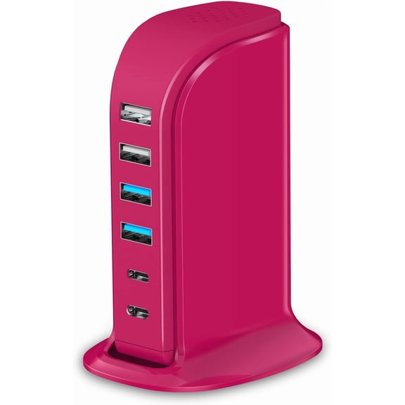 EFFFERTWQL-USB Charging Station Multiports , Charging Hub 6 Ports Dual Type-C, USB Tower Fast Charging for Tablets, Cellphones, Smart Watch, and More Electronic Gadgets, Portable Design, Travel Essen