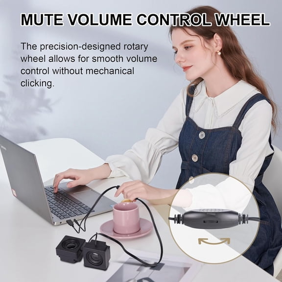 EFFFERTWQL-USB Computer Speakers, Mini Desktop Speakers USB Powered 3.5mm TRS Aux Speaker with Volume Control Wheel, for PC,Laptop,Tablet,Phone