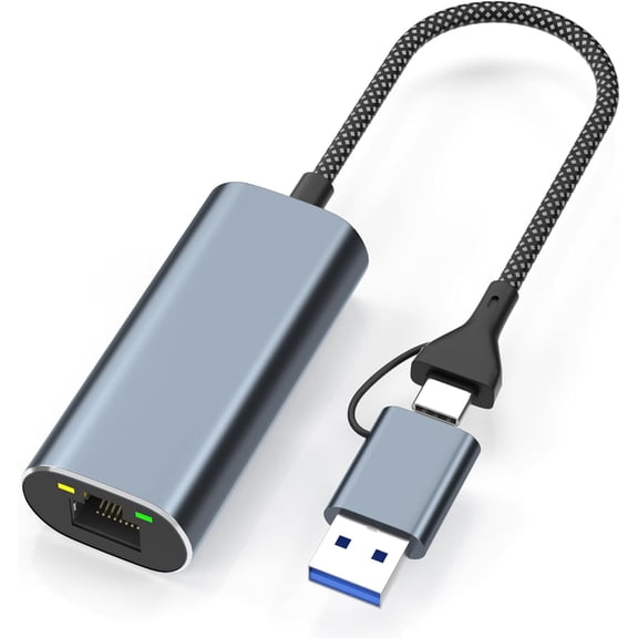 EFFFERTWQL-USB to Ethernet Adapter 2.5Gb, Dual-Connector 2 in 1 USBA&USBC to 2.5 Gigabit Ethernet Adapter for Laptop/iPhone16/17, Wired LAN Network Adapters, USB to RJ45 Computer Network Adapters
