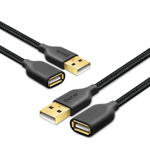 EFFFERTWQL-USB Extension Cable 10FT, 2-Pack Nylon Braided USB 2.0 Extender Cord Type A Male to A Female Extension Cable with Gold-Plated Connector for USB Flash Drive/Hard Drive, Keyboard, Printer, W