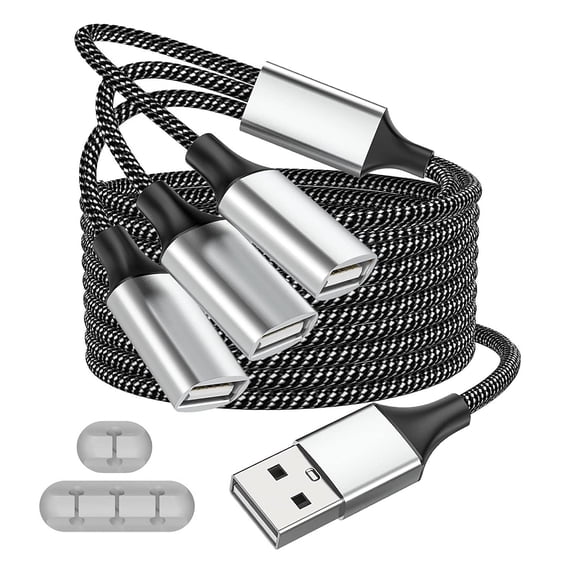 EFFFERTWQL-USB Extension Cable, 4Ft Long USB Cable, USB Y Splitter 1 Male to 3 Female USBA Adapter Compatible with Webcam, Camera, Phone, hub, Mouse, Keyboard, Printer, Hard Drive, Headset, Xbox