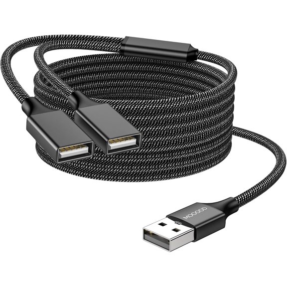 EFFFERTWQL-USB Extension Cable 6.6ft, 2-Port USB Splitter for Mouse/Keyboard/External Drive, Reduces Signal Interference, Works with Laptop/Mac/Car