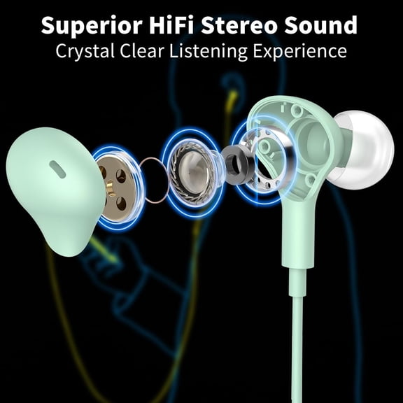 EFFFERTWQL-USB Headphones with Microphone for Laptop, 7.5ft Magnetic Wired Earbuds Noise Canceling in-Ear Earphones with Mute Volume Control Stereo Bass for PC Desktop Dell HP Acer Laptop Meetings,Te