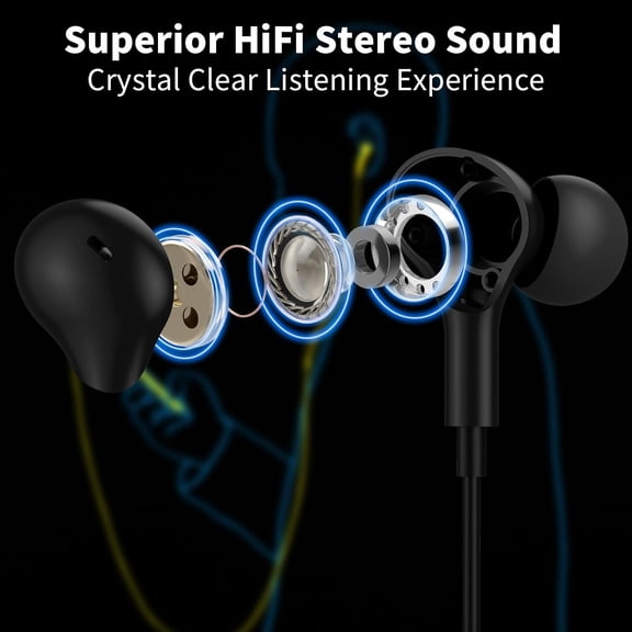 EFFFERTWQL-USB Headphones with Microphone for Laptop, 7.5ft Magnetic Wired Earbuds Noise Isolation in-Ear Earphones with Mute Volume Control Stereo Bass for PC Desktop Dell HP Acer Laptop Meetings/Mu