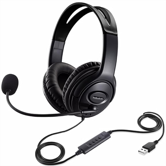 EFFFERTWQL-USB Headset with Mic, Computer Wired Headphones with Microphone for PC, Laptop (Black - Full Ear Cups)